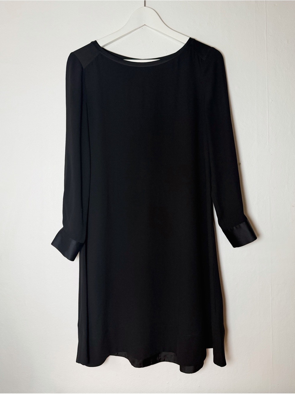 Eileen Fisher 100% Silk Georgette Shift Dress with Satin Trim